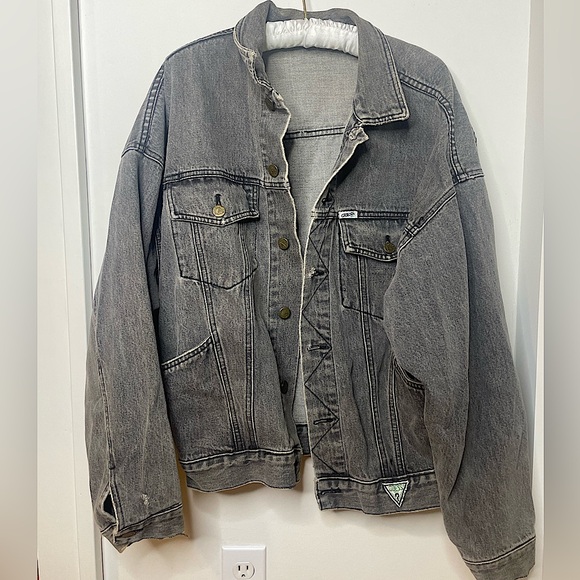 Vintage Mens 80s GUESS Georges Marciano Gray Denim Jean Jacket Oversized Small